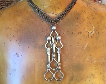Steampunk necklace large gold pendant found object jewelry burning man festival accessories handmade wearable art statement piece
