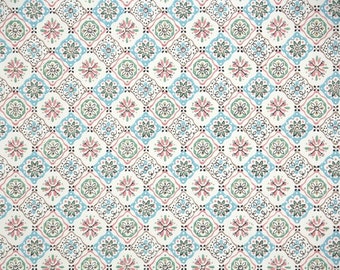 1940s Vintage Wallpaper by the Yard - Pink Blue and White Geometric