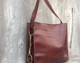 Leather Shoulder Bag with English Horse Bit - Handmade - Oxblood - Dark Cognac - Smooth Distressed Leather - Equestrian Bag - by Stacy Leigh