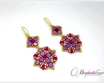 Blossom earrings pattern with honeycomb beads swarovski and superduo