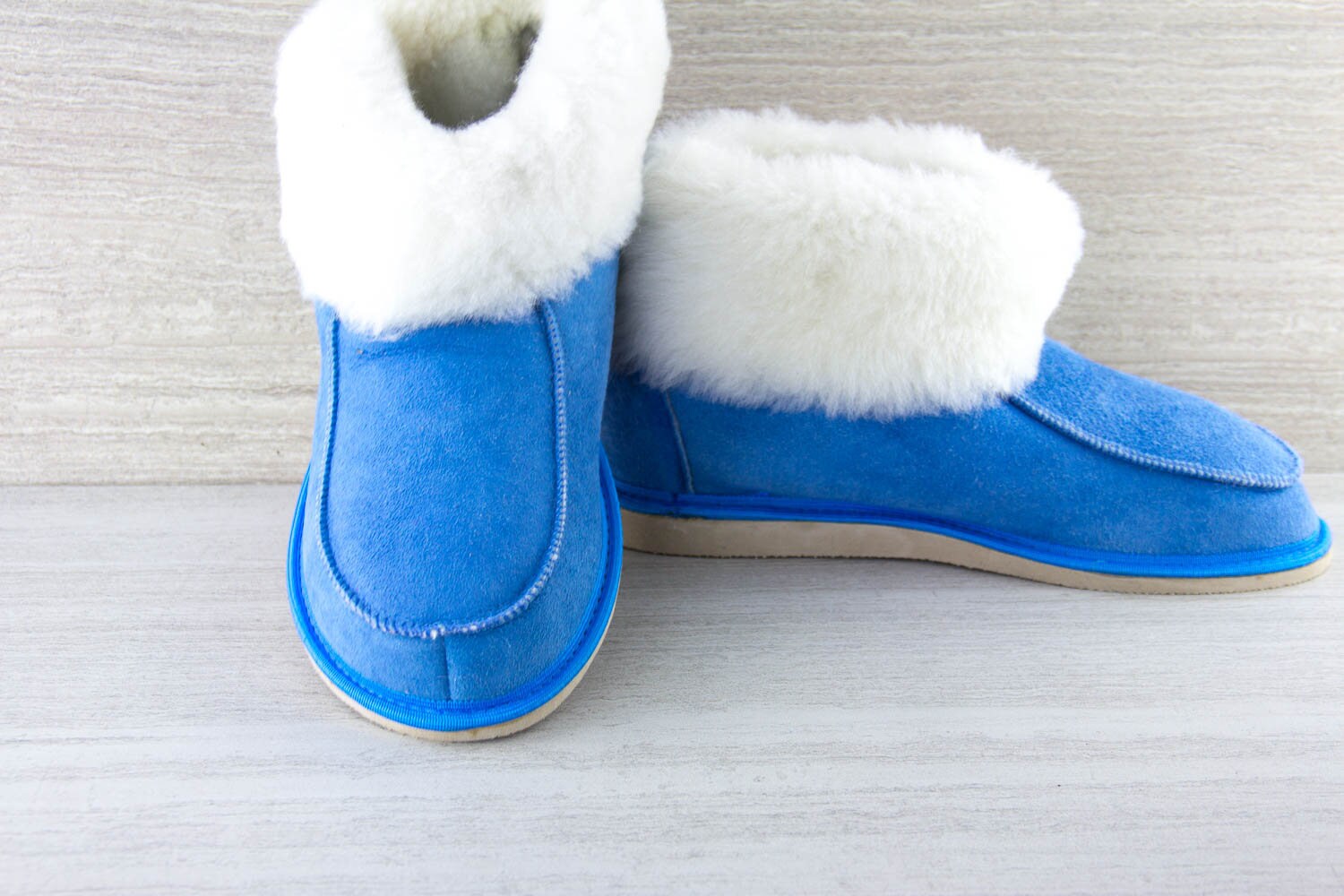 blue sheepskin slippers