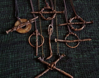 Witch nail pendants - choose one pendant - rustic upcycled nail pendants, found object jewelry