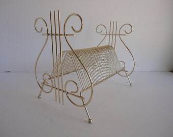 Record rack gold harp, retro organizer, file holder, letter holder, desk organizer, metal record holder, music holder, sheet music organizer