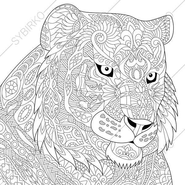 Tiger. Coloring Page. Animal coloring book pages for Adults.