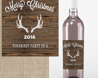 4 Wedding Wine Labels - Custom Wedding Wine Labels - Deer Antlers - Thank You - Rustic Wine labels - Country Wine Labels - Christmas