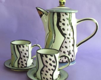 PARKER Teapot, with 2 cups and saucers
