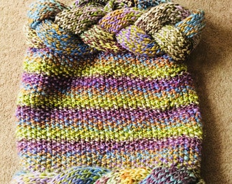 Colourful handmade knitted wrap,neck warmer,hoodie,unique