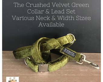 Crushed Velvet Green Collar and Lead Sets