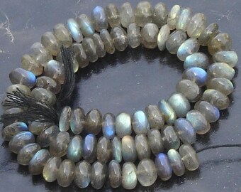 Superb- Finest Quality-BLUE FLASHY LABRADORITE Smooth Rondells,2x15 Inch Long Strand,8-9mm size