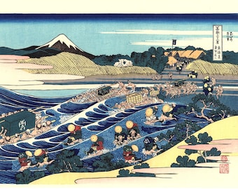 Japanese Ukiyo-e Woodblock print, Katsushika Hokusai, "Tama River in Musashi Province, Thirty-six Views of Mount Fuji"