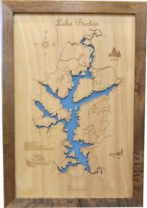 Wood Laser Cut Map of Lake Burton Georgia Topographical