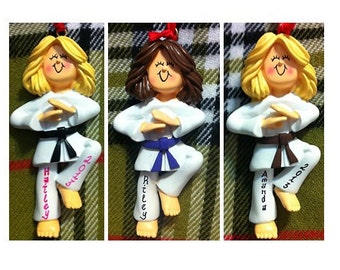 Personalized Female Karate Taekwondo -Karate/Martial Arts Cake Stand/Magnet/Ornament - Customize Belt Color, Hair Color & Skin Tone