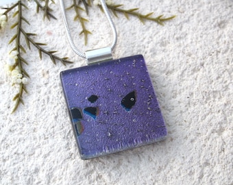 Black Purple Necklace, Dichroic Glass Necklace, Fused Glass Jewelry, Dichroic Jewelry,Glass Jewelry,ccvalenzo, OOAK Necklace, 092817p105
