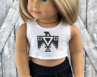 American Made Doll Clothes | Native American Bird Graphic CROP TANK TOP for 18 inch doll such as American Girl Doll