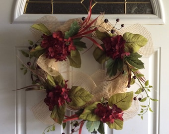 Rustic deep rich red floral wreath
