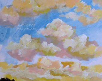Bright Sky, Sunrise, Colorful Clouds, Blue Sky, Original Painting, Inspriational, Art, Home Decor, Office Art, Gift, Winjimir, Square Canvas
