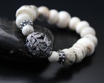 Genuine diamond bead bracelet - African rustic beads bracelet - boho tribal stretch bracelet - primitive stacking bracelet - gift for her