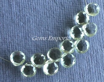 Green Amethyst Pear Faceted Drops, Size 6 mm, Top Side Drilled, Briolette Drops, Price Per 3 Pieces.