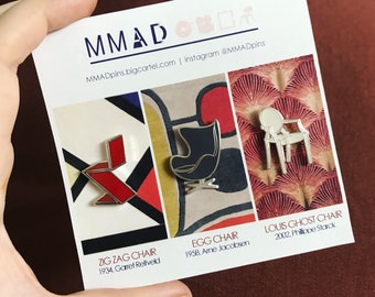 Iconic Chairs - Ghost Chair, Zig Zag Chair, Egg Chair, Enamel Pin Lapel Pin Button Set or Individual