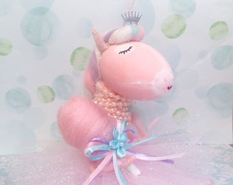 Unicorn doll pink cotton candy cake topper pink unicorn ballerina art doll pastel party decor unicorn centerpiece pastel