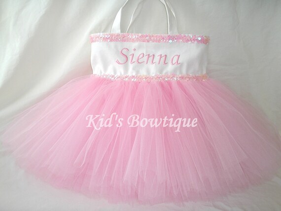 Monogrammed Tutu Tote Bag with Double Pink Sequins Trim and