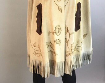 Vintage 60s Suede Fringe Cape// Hippie Festival Cape// Suede Leather Cape