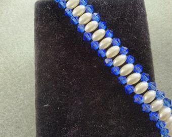 Pearl and Vivid Blue Crystal Bracelet