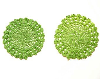 2 Bright green hand dyed Crochet Doilies Vintage doilies
