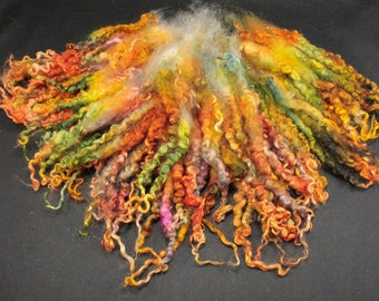 Teeswater-Romney-Mix locks, separated, hand painted fiber fleece for spinning and felting, 2.8 oz