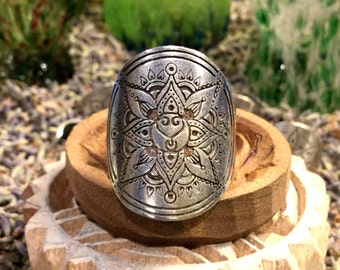 Wild Heart Mandala Ring Fully Adjustable Silver Boho Festival Urban Hippie