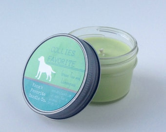 Green Tea and Lemongrass Soy Candle, Scented Candle, Dog Lover Gift, Gift for Her, Gift for Him, Collies Favorite Soy Candle 4oz Mason Jar