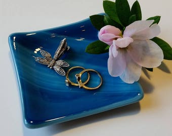 Blue Fused Glass Dish - Ring Dish - Jewelry Dish - Spoon Rest