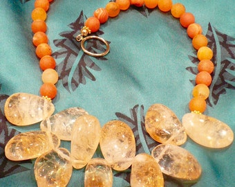 Orange Druzy and Citrine Necklace/Glamour/High Fashion/Resort