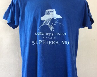 Vtg 80s Missouri's Finest T-Shirt Blue L Screen Stars 50/50 Cowgirl
