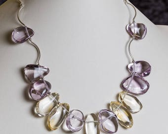 Big bubbles - amethyst and citrine sterling silver necklace