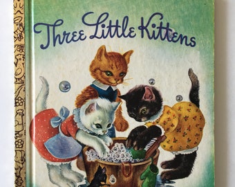 Three Little Kittens Little Golden Book / Vintage Kitten Little Gold en Book 29 cents #381 1942