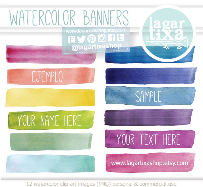 Banners Banderillas Botones Manchas Fondo de Acuarela arcoiris