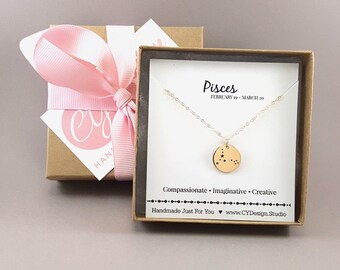 Pisces Zodiac Necklace - Constellation Necklace - 14k Gold Fill Necklace - Simple Jewelry - Astrology Necklace - Gold Jewelry - Gift for Her