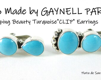 Navajo~Gaynell Parker/Shawn Yazzie~Sleeping Beauty Turquoise~Sterling CLIP Earrings~Free Shipping