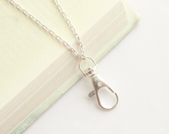 Lanyard Silver, Simple Silver Lanyard, Plain Silver ID Badge Holder, Silver Swivel Clip Lanyard, Lanyard Necklace Silver Chain for Women
