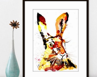 Watercolor Painting Print - 'RABBIT ' - Fall home decor and wall art