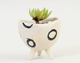 Noir blanc et jaune poterie jardinière motif graphique pot en céramique ~ poterie plante Pot en céramique plante Pot céramique moderne bol en céramique au Royaume-Uni