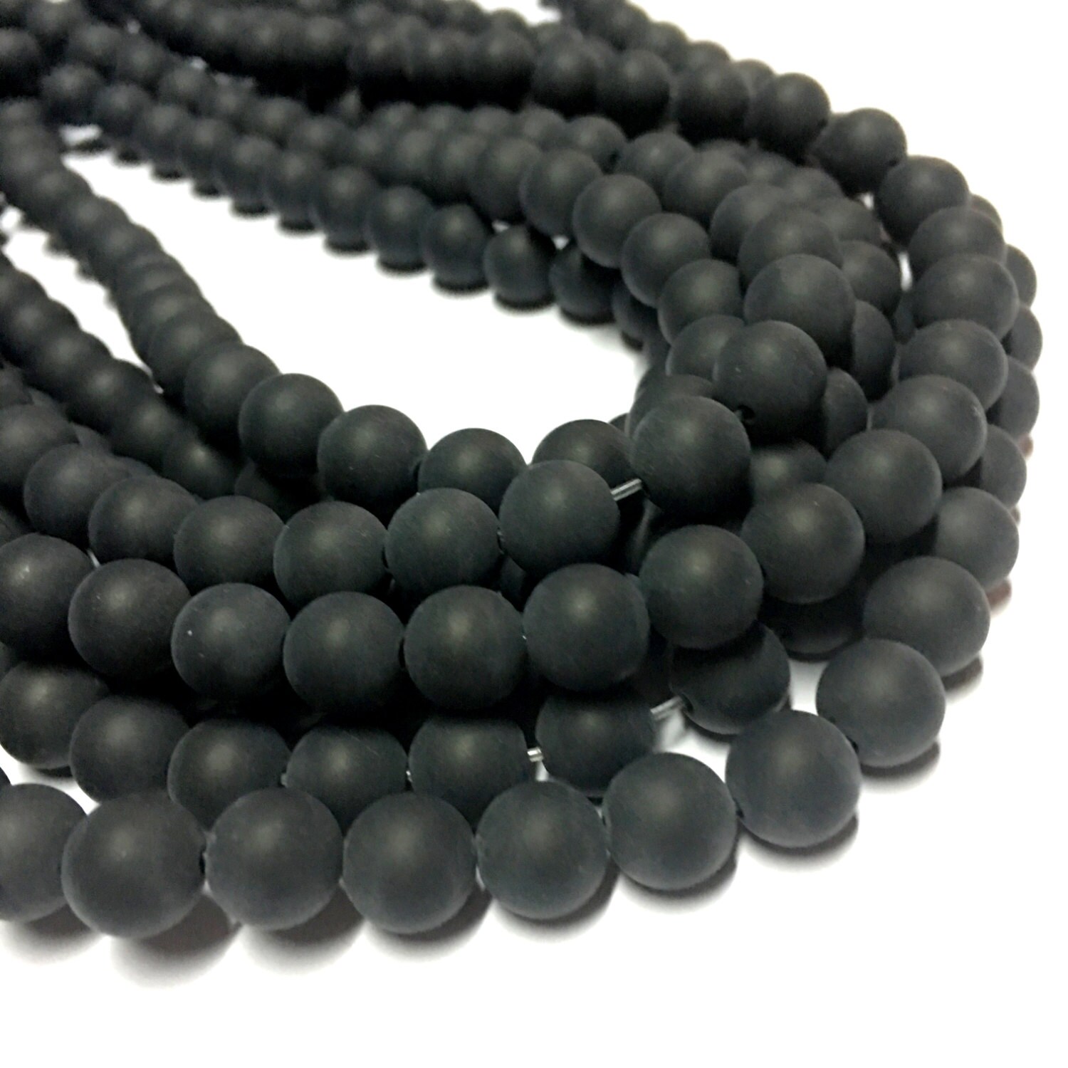 8mm Matte Jet Gemstone Beads 15.5 inch Full strand Round