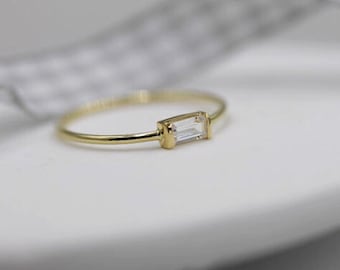 14k solid gold stackable ring baguette ring minimalist ring stacking ring