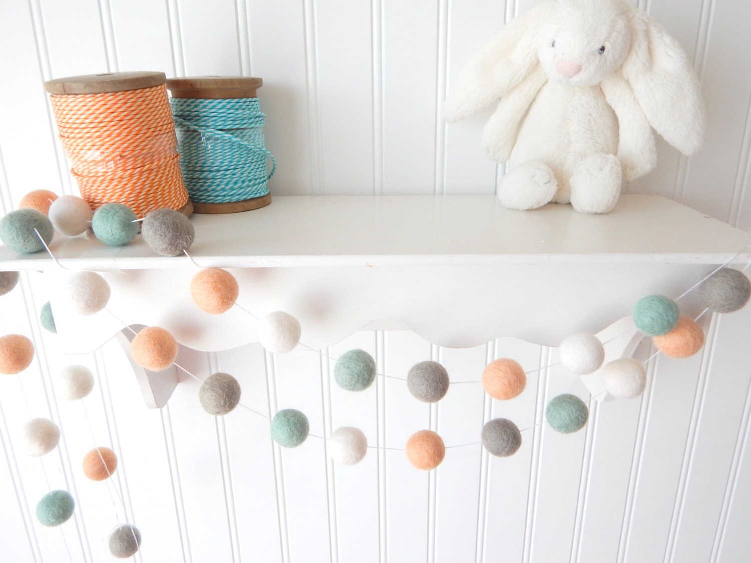 Peach and Mint Garland Coral Nursery Garland Felt Ball