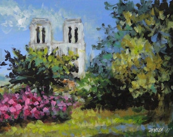 Notre Dame de Paris, Impressionism, Paris painting, original painting, cityscape art