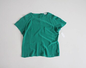 green silk tee | silk blouse | boxy silk blouse
