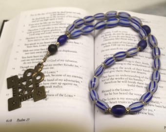 White Gooseberry African Trade Beads Anglican Rosary Protestant Prayer Beads Loyal Rosary Episcopal Rosary \\ Blue prayer Beads
