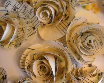 vintage music paper rosettes-set of 20