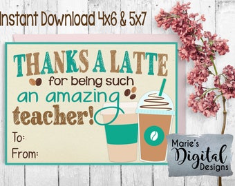 Printable Coffee Themed Teacher Appreciation Cards INSTANT